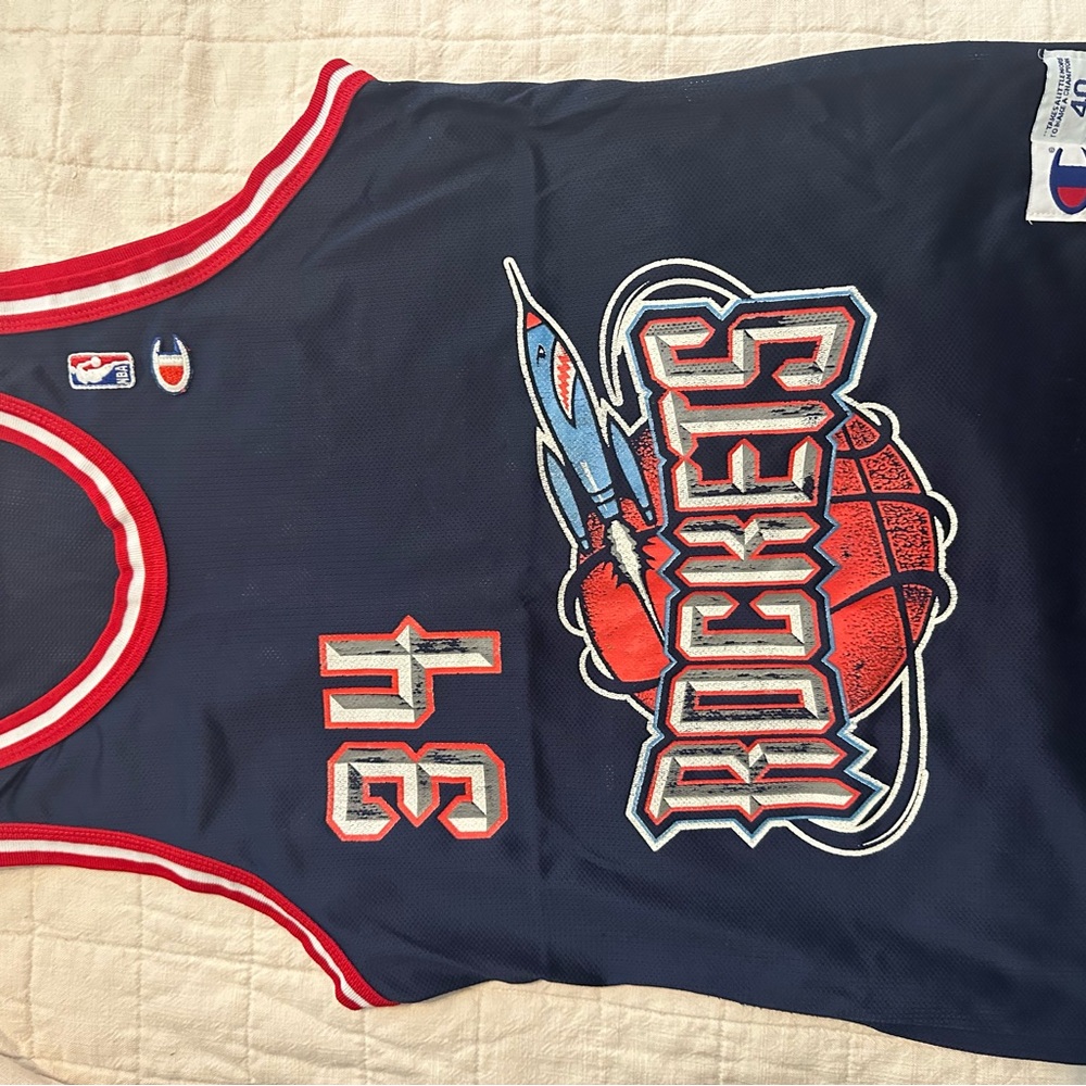 Hakeem Olajuwon Vintage Champion Houston Rockets Jersey - Navy and Red